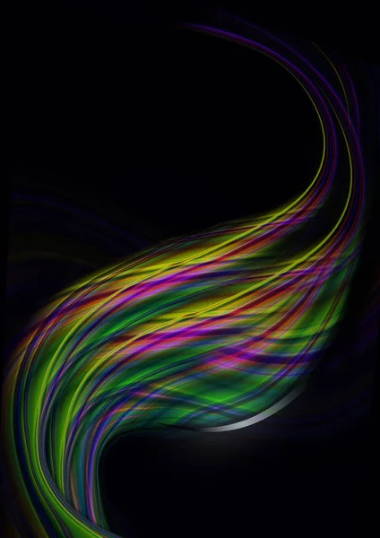 Rayas onduladas de color fino y abigarradas que se cruzan caóticamente sobre un fondo negro — Foto de Stock
