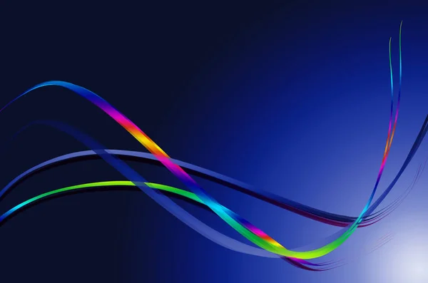 Zvlněná rainbow tenké pruhy s modrým světlem na modrém pozadí — Stock fotografie