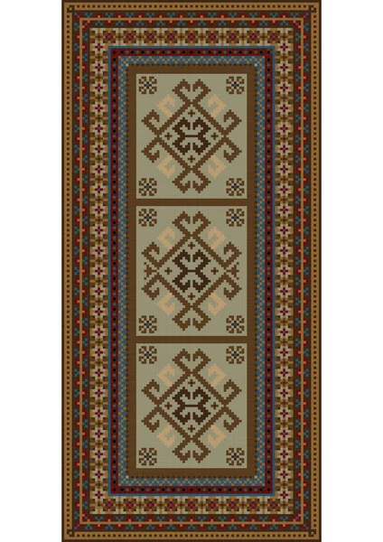 Винтажный пестрый ковер с народными украшениями и бежевым цветом на центре — стоковый вектор