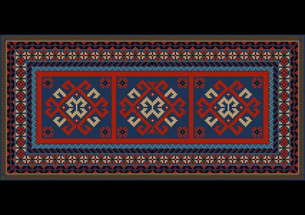 Vintage tappeto variopinto con motivo folk rosso al centro — Vettoriale Stock