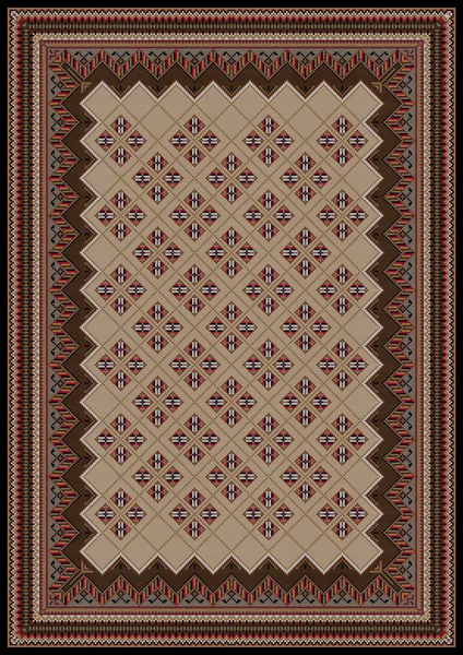 Cadre design avec des ornements hétéroclites dans les tons marron et rouge pour tapis — Image vectorielle