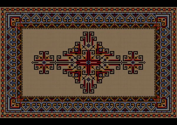 Bonte luxe vintage tapijt met etnische sieraad op een beige veld — Stockvector