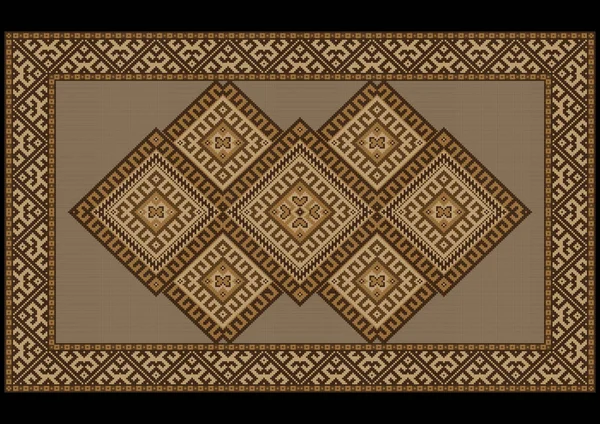 Kunterbunter ethnisch-brauner Teppich mit braunen und gelben Farbtönen — Stockvektor