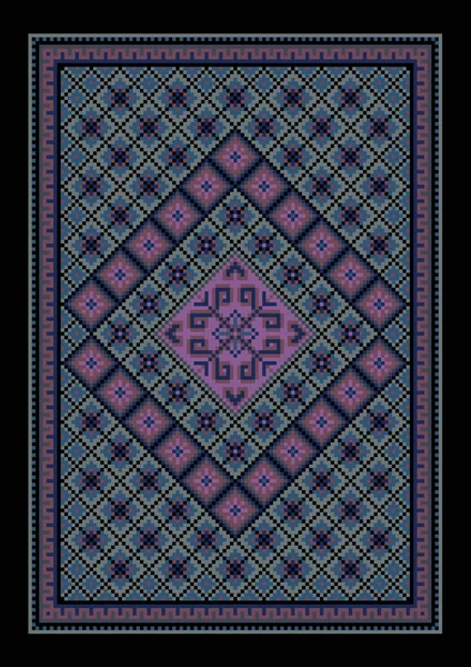 Урожай східно-блакитний килим з кольоровим орнаментом посередині — стоковий вектор