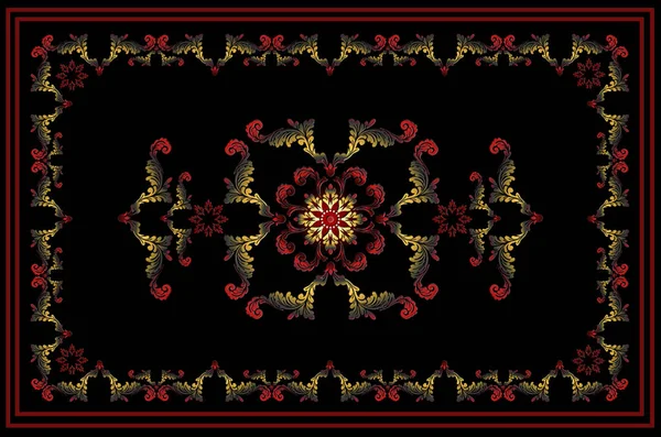 Marco de oro vintage con adornos étnicos rojos sobre fondo negro — Foto de Stock
