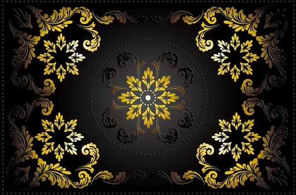 Gold frame from ethnic ornaments with black back light on black background — Stock Photo, Image