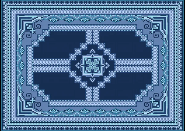 Tapis avec du bleu foncé au milieu et des motifs avec des tons lilas et bleus le long des bords — Image vectorielle