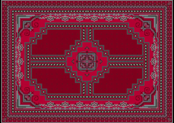 Ковер с красными и бордовыми оттенками с этническими узорами в красном и сером тонах — стоковый вектор