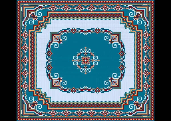 Vintage Teppich mit ethnischen Ornamenten auf blauem und bläulichem Hintergrund — Stockvektor