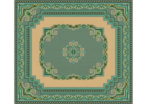 Вінтажний килим з етнічними прикрасами на зеленому і жовтому тлі — стоковий вектор