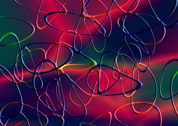 Abstract gradient background in blue-green and bright red hues is covered with intersecting curved ovals in blue and red iridescent tone — Stock Photo, Image