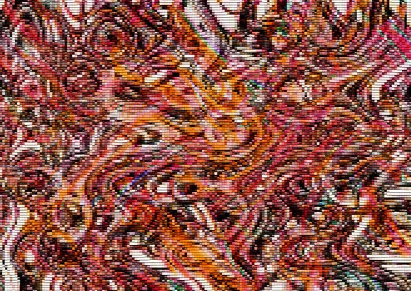 Parlak kaotik mozaik arkaplan iç içe geçmiş dalgalar ve dışbükey kırmızı, pembe, beyaz, turuncu, kahverengi bloktan toplanan ovaller — Stok fotoğraf