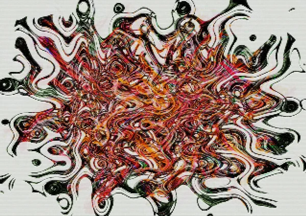 色彩斑斓的白色马赛克背景，由红色橙色阴影下的一组彩色波纹和卵形波纹的小凸块和流动的黑波组成 — 图库照片