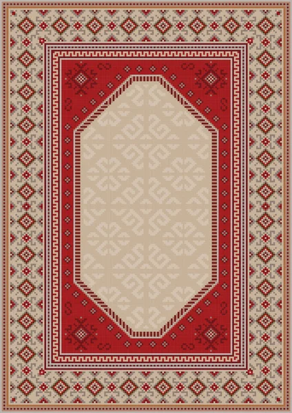 Vintage Luxe Oosters Tapijt Beige Tinten Met Patronen Van Rood — Stockvector