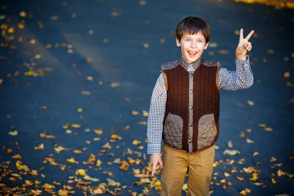 Bewundernder kleiner Junge lacht draußen — Stockfoto