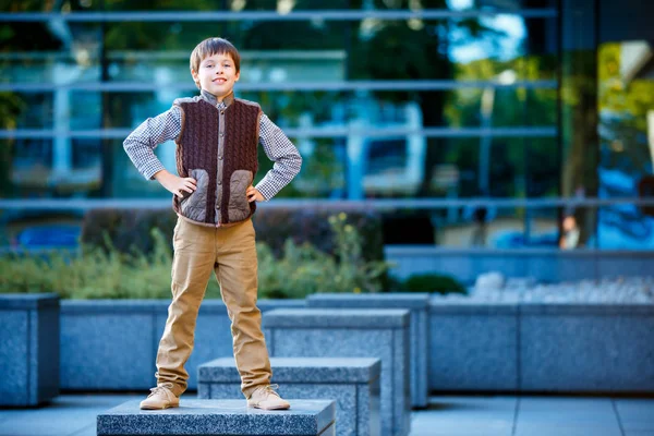 Stylish little boy in fashionable clothes — Stock Photo, Image