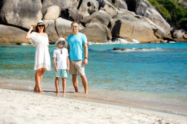 Kumsalda yürüyen genç güzel aile