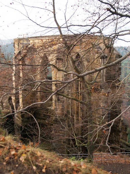 Yüzyılda Inşa Edilmiş Gotik Oybin Manastır Kalıntıları Detay — Stok fotoğraf