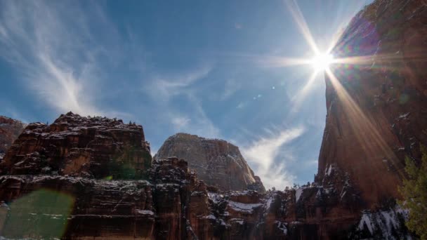 Time lapse of the sun moving behind Angels Landing in Zion