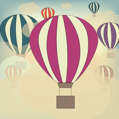 sıcak hava balonu içinde gökyüzü vektör çizim arka plan tebrik kartı