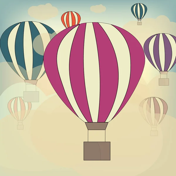 Heißluftballon in den Himmel Vektor Illustration Hintergrund Grußkarte — Stockvektor