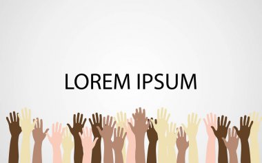 Farklı cilt tonunu birlikte yükseltilmiş eller yukarı
