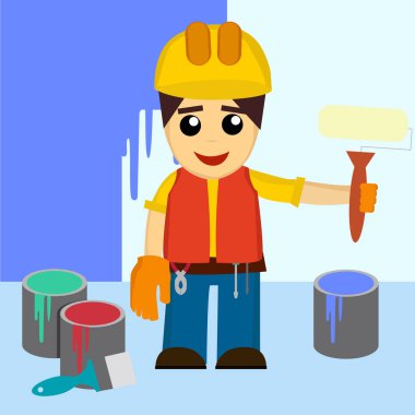 Ressam boyama duvar Paintroller tarafından,