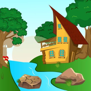 Ev içinde yeşil alanların illüstrasyon karikatür evin