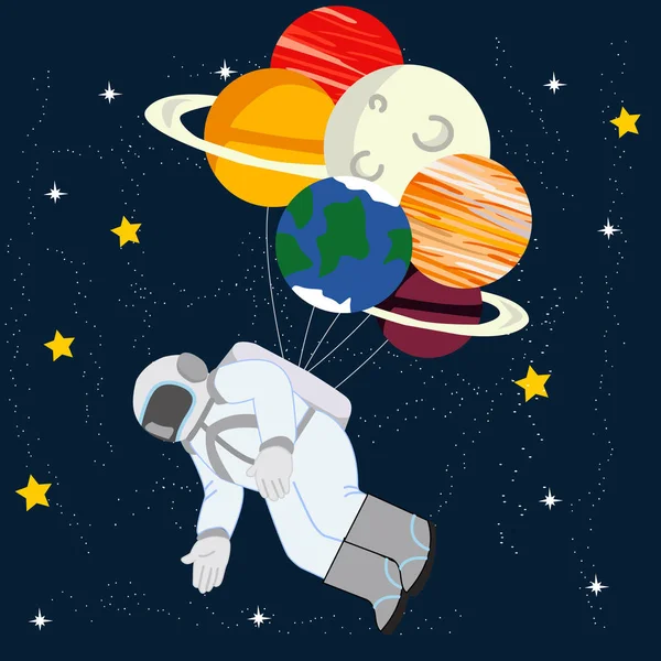 Astronauta en la ilustración espacial — Vector de stock