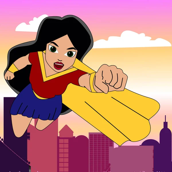Kartun wanita pahlawan super - Stok Vektor