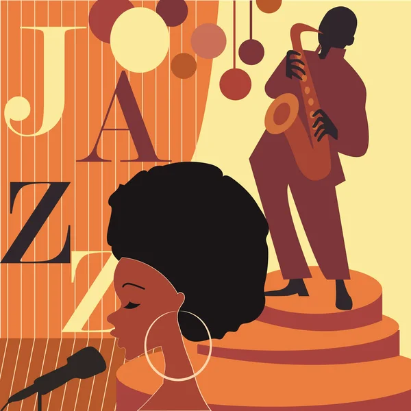 Tocadores de música jazz com trompete, saxofone — Vetor de Stock