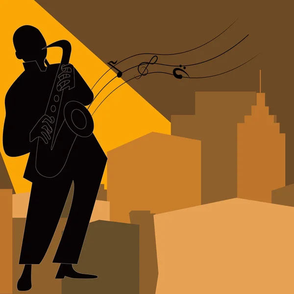 Banda de jazz con cantante, saxofón — Vector de stock