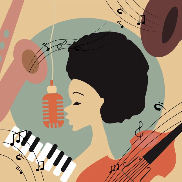 Illustration av ett afro amerikansk jazzsångerska — Stock vektor