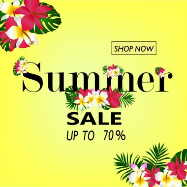 Satılık kavramı. tropik çiçekler ile arka plan. Şablon vektör.