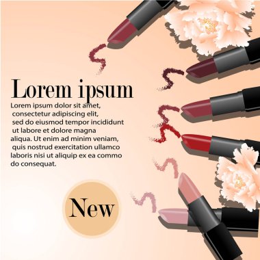 Ruj ile düz moda illüstrasyon vektör, boya gölge konturları arka plan, sarı etiket tasarımı, metin şablonu, renk paleti beyaz zemin üzerinde pembe. Internet, dergi, dergi, kitap makalesi.