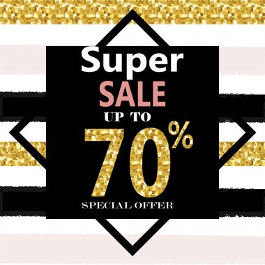 Süper Satılık. Altın Glitter ile Web Banner