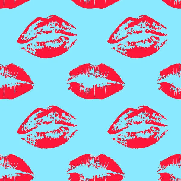 白い背景の赤い唇とのシームレスなパターン。ベクトル印刷用イラスト — ストックベクタ