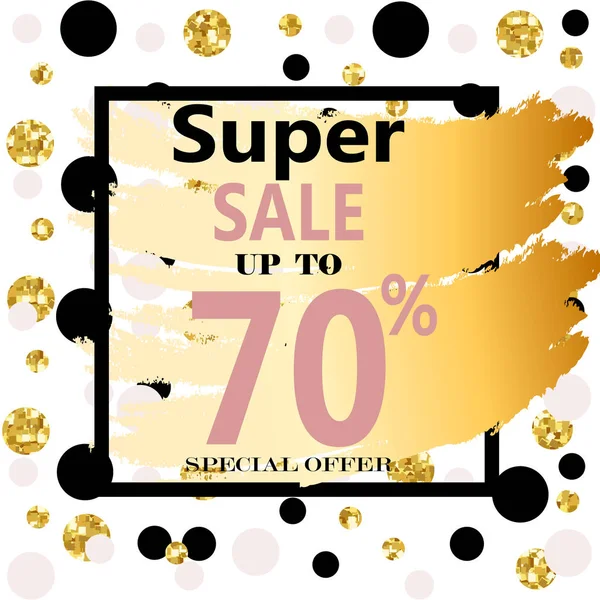 Super Sale. Webbanner met gouden Glitters op witte achtergrond. Trendy Vector sjablonen voor mode winkel — Stockvector