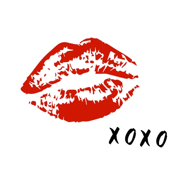 XOXO abbraccia e bacia rossetto bacio su uno sfondo bianco. Vettore . — Vettoriale Stock