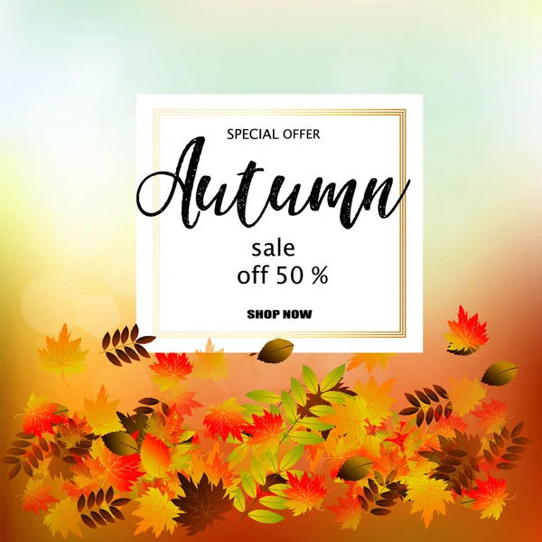 Banner de venta de otoño con hojas de otoño coloridas . — Vector de stock