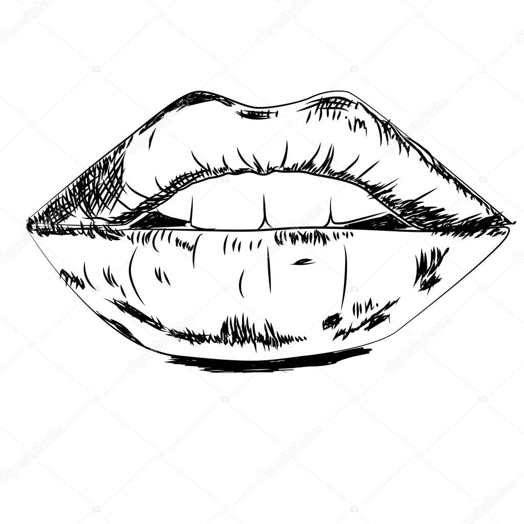 Hand drawn sexy lips. Vector illustration white