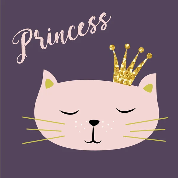 Roztomilá kočička s korunou a nápis Little Princess vektor — Stockový vektor