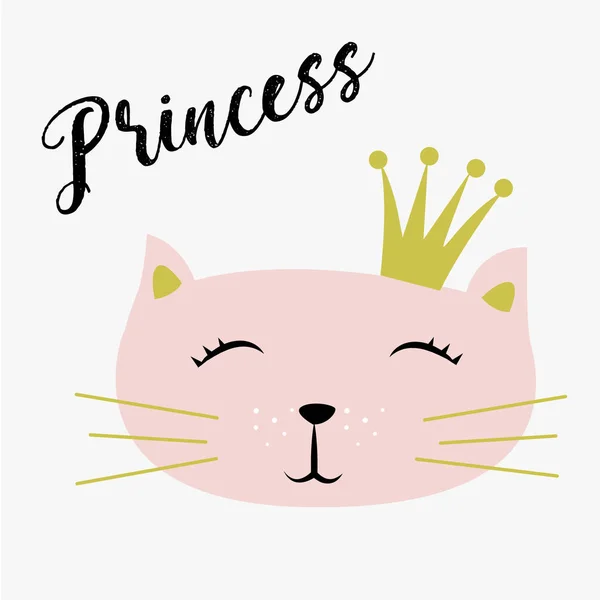 Lindo gatito con corona e inscripción Little Princess Vector — Archivo Imágenes Vectoriales