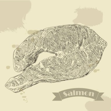Elle çizilmiş vektör çizim somon fileto