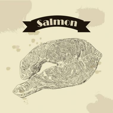 Elle çizilmiş vektör çizim somon fileto