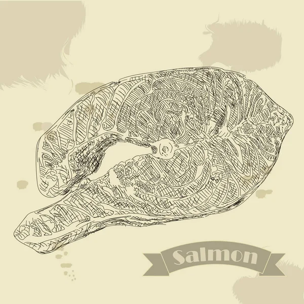 Elle çizilmiş vektör çizim somon fileto