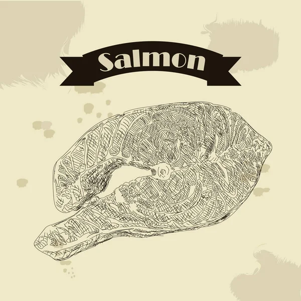 Elle çizilmiş vektör çizim somon fileto