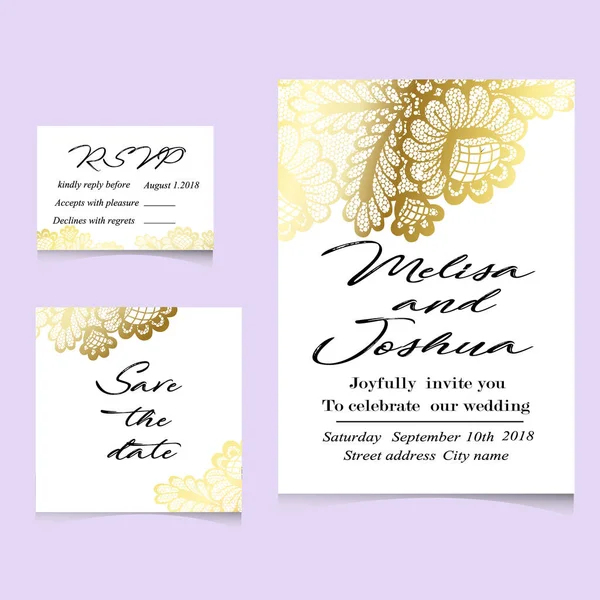 Plantillas de tarjetas de encaje de invitación para boda — Archivo Imágenes Vectoriales