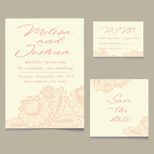 Plantillas de tarjetas de encaje de invitación para boda — Archivo Imágenes Vectoriales