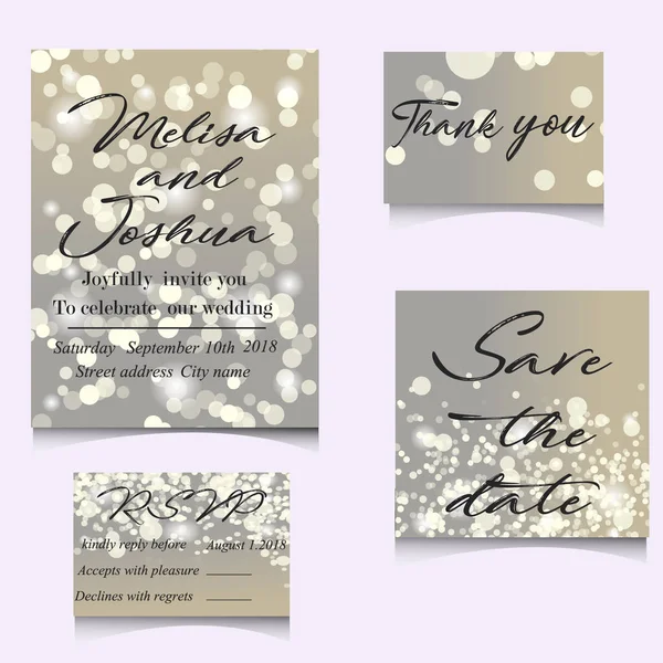 Modèle de cartes d'invitation de mariage avec lumières douces et — Image vectorielle